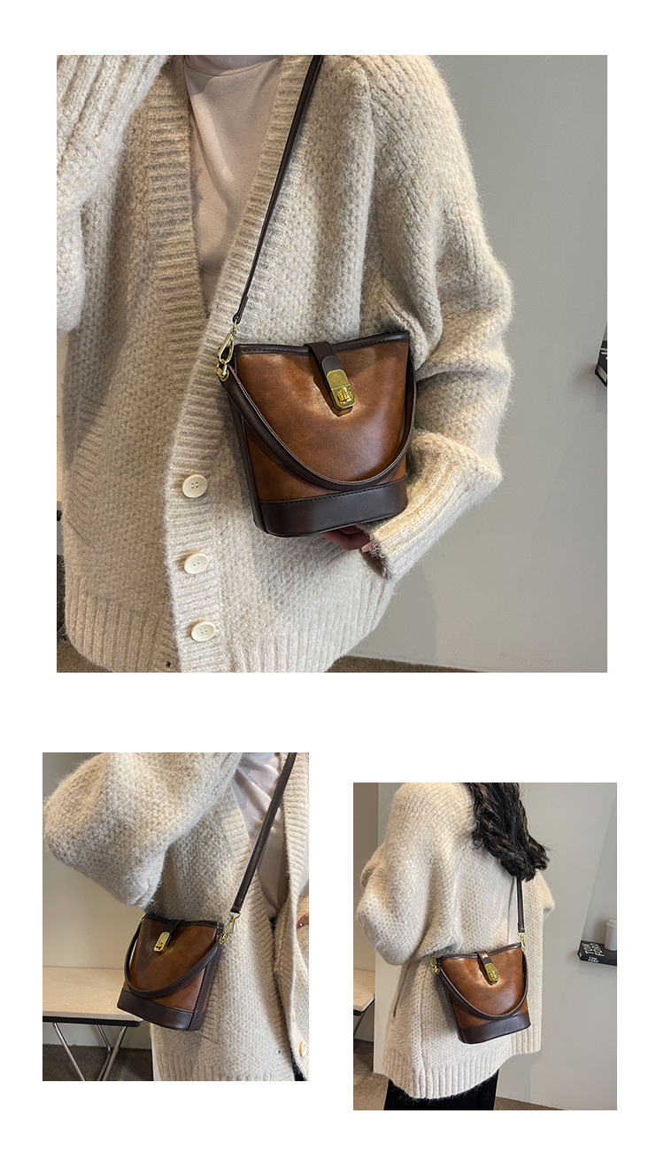 New Women's Bag Maillard Handheld Bag Women's Retro Contrast Color Bucket Bag Small and Versatile One Shoulder Crossbody Bag_voghion.com