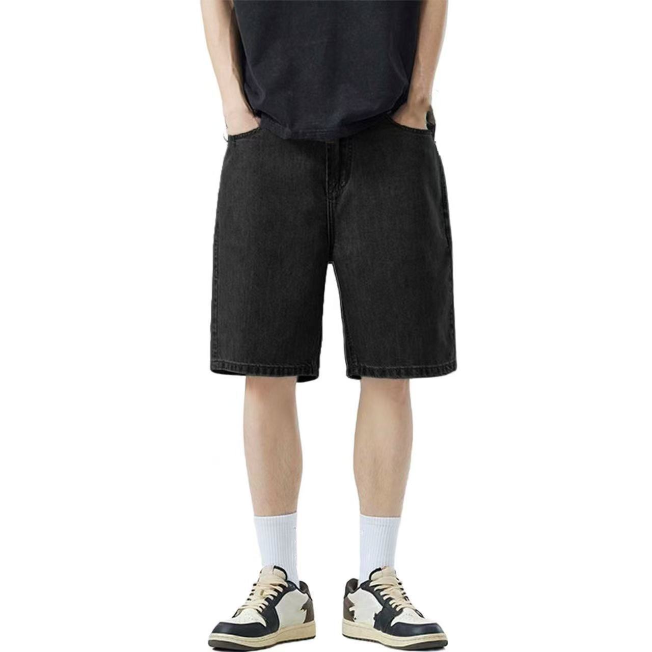 Pantalones cortos vaqueros hombre azul claro algodón elástico_voghion.com