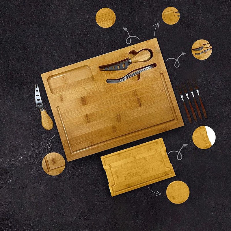 Tabla de cortar de bambú con cuchillo y tenedor queso tabla de platos multifuncional casero tabla de frutas y verduras tabla de pizza tabla