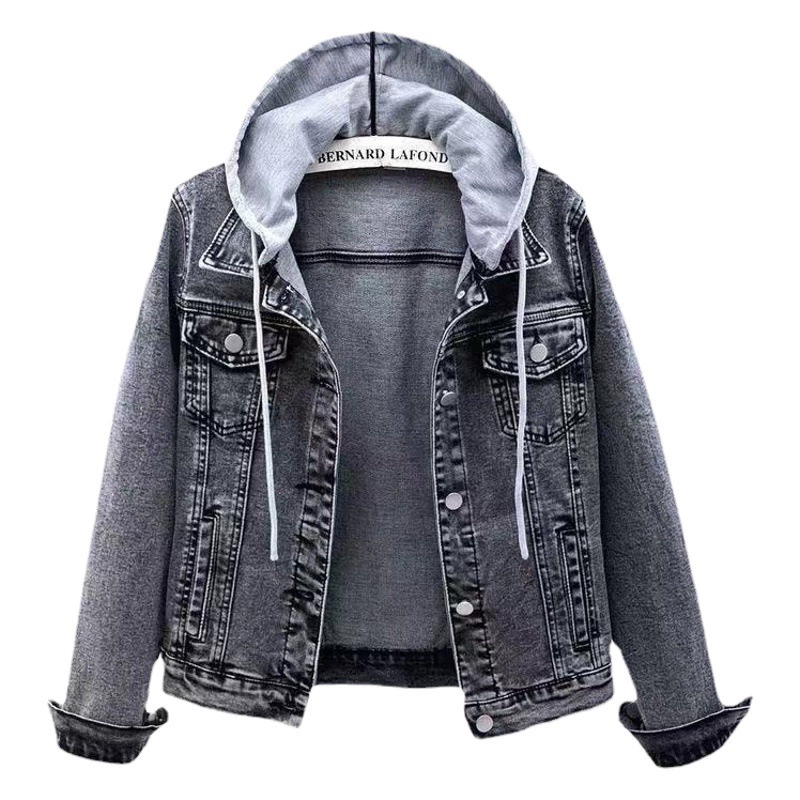 Трансграничная внешняя торговля Оптовая джинсовая короткая куртка женская короткая осень-зима корейская версия тонкая куртка с капюшоном с длинными рукавами