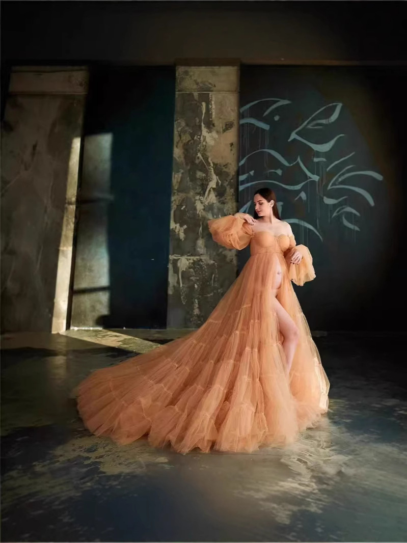 Ventas transfronterizas calientes de pechos empalmados encantadores vestidos de mujer embarazada de tela abierta delantera vestido de mujer dulce vestido de tela suave