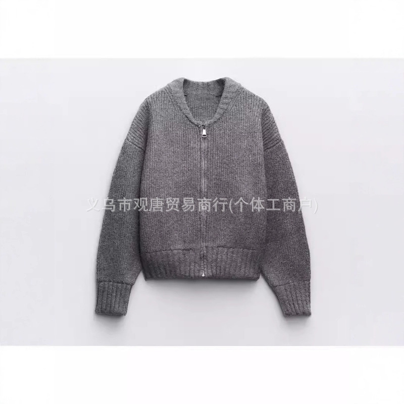欧美跨境速卖通热销拉链开衫毛衣女秋冬休闲气质通勤百搭外套|undefined