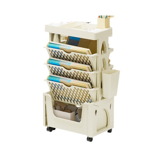 Multi-layer floor-standing shelf with wheels for organizing books, student desk side storage, kitchen and study room 