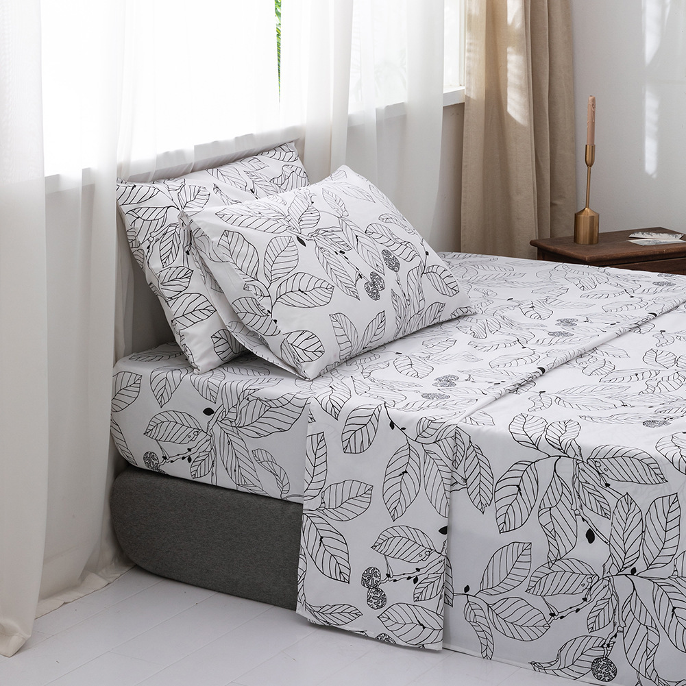 Biancheria da letto tessile per la casa, motivi geometrici floreali stampati opachi, lenzuola, federe, set di quattro pezzi_voghion.com