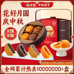 味滋源双层提篮广式月饼礼盒冰皮豆沙老式五仁中秋送长辈批发