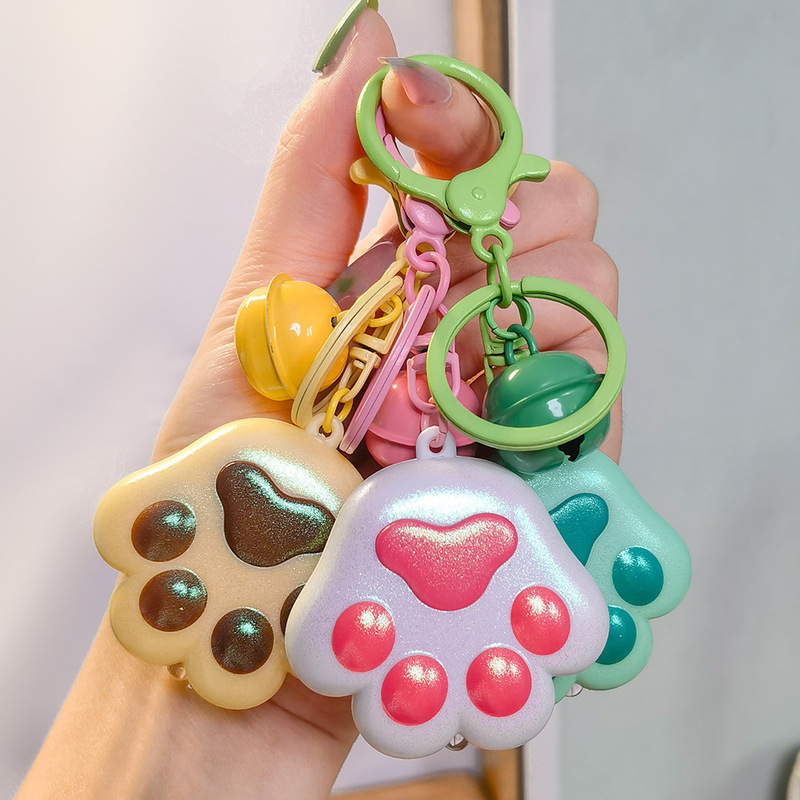 Cute Cat Paw Keychain Pendant Acrylic Small Bell Bag Charm Yiwu Market Small Commodity Business Gift