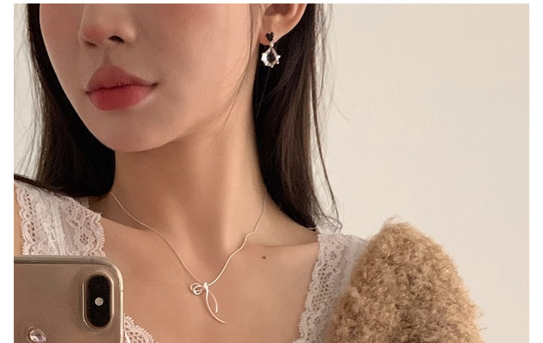Silver Bow Knot Necklace Sterling Silver Pendant Chain British_voghion.com