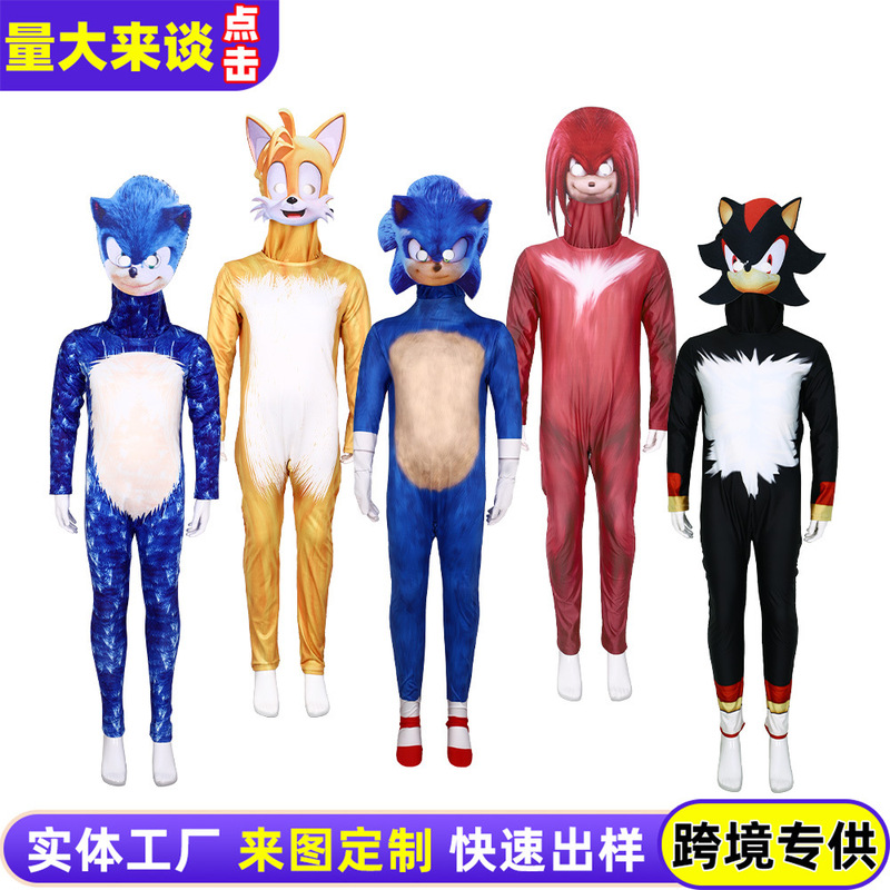 Cross-Border Halloween Costumes for Children Cosplay Sonic the Hedgehog Character Role-Playing Outfit Bodysuit