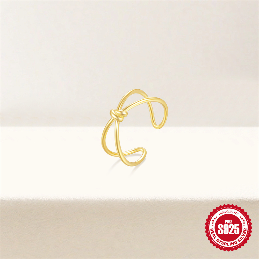 Nuevo estilo de venta caliente nudo de amor estilo europeo y americano doble línea cruzada anillo de dedo abierto anillo de nudo de cuerda de plata de ley 925