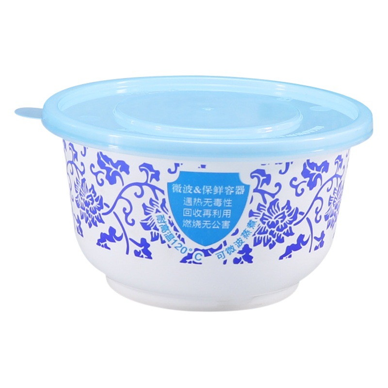 Caja de almuerzo desechable con tapa pequeño tazón de sopa de plástico PP tazón azul y blanco para llevar caja de embalaje caja de agua de azúcar postre Taro tazón redondo