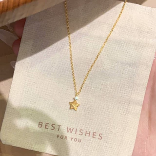 精致小巧闪钻锤纹小星星吊坠项链女简约百搭颈链小众设计感锁骨链
