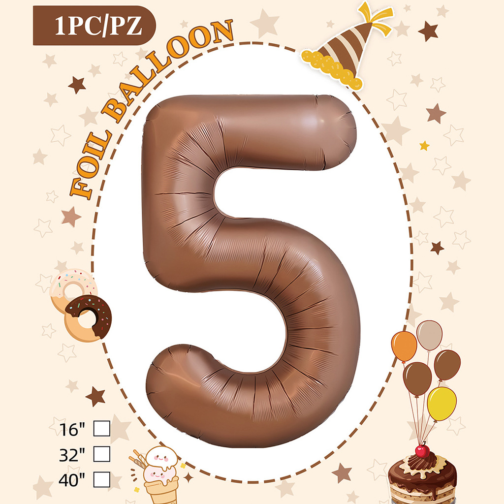 32 pulgadas color chocolate cumpleaños número tarjeta de papel independiente embalaje versión estadounidense decoración de fiesta película de aluminio papel de aluminio decoración de globos