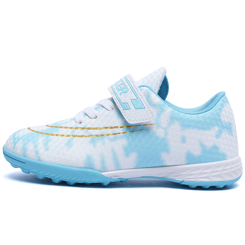 Nuevos zapatos de fútbol TF para niños, niños y niñas, zapatos deportivos antideslizantes para estudiantes de primaria y secundaria, zapatos de fútbol con velcro