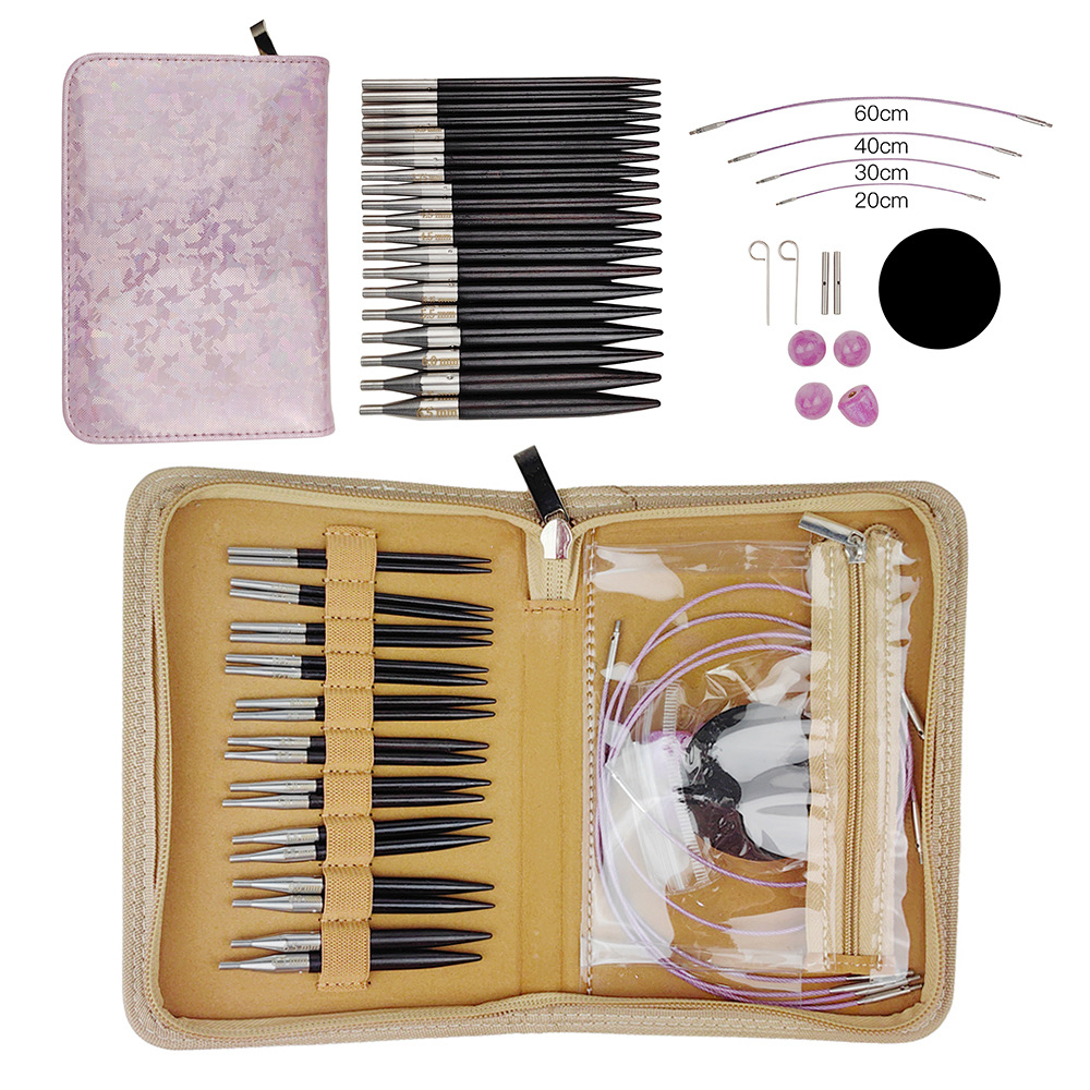 Herramientas de tejido transfronterizo aguja de anillo desmontable de ébano 8cm anillo corto traje de aguja 10 pares un conjunto de manga de PU