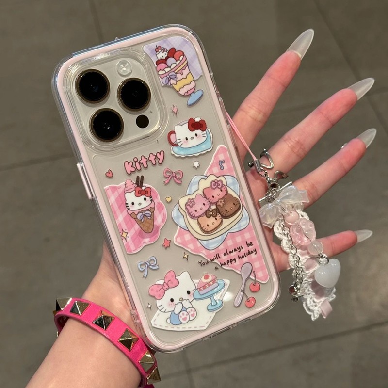 甜品凯蒂猫适用iphone16pormax二合一手机壳14粉挂绳13苹果15plus|undefined