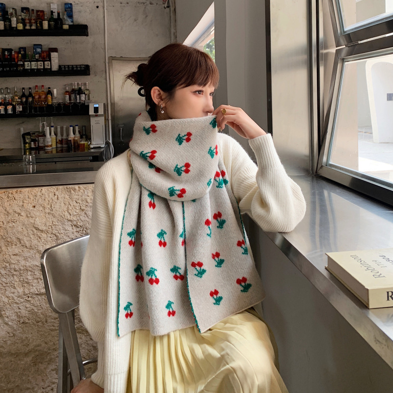 cherry printed warm wool scarf nihaostyles clothing wholesale NSCM85267