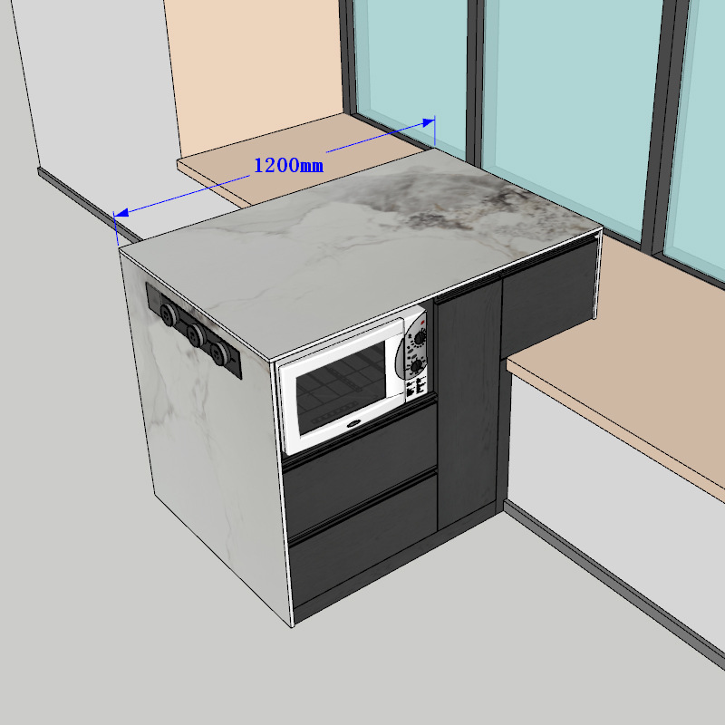 Ventana mirador, plataforma de isla única, mesa de comedor contra la pared, gabinete integrado, losa de roca multifuncional, plataforma de guía central separada, venta directa de fábrica de piedra de lujo
