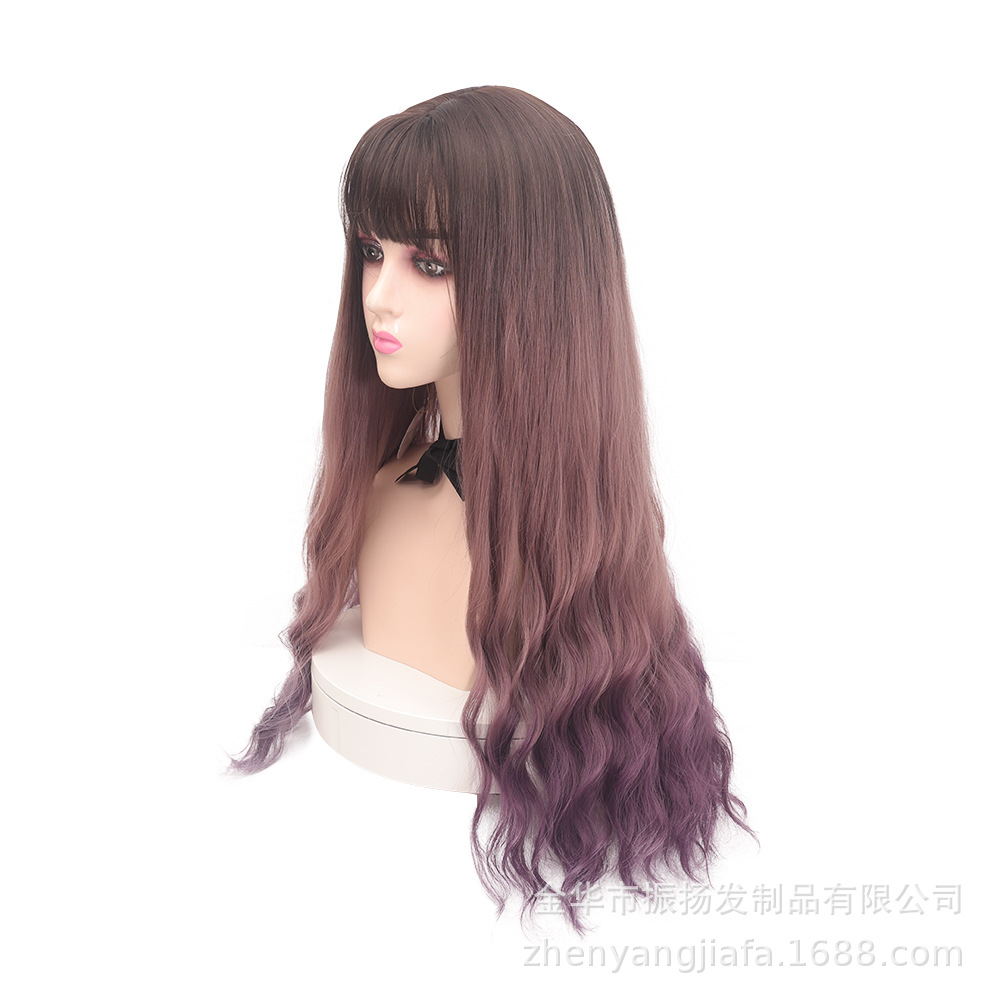 국경 간 아마존 가발 헤드 기어 여성의 긴 곱슬 머리 물 리플 옥수수 파마 가발 그라디언트 얇은 등나무 컬러 풀 헤드  기어-Freehip.co.kr