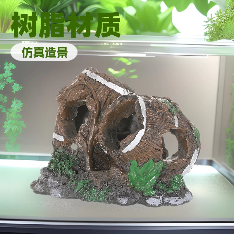 Pecera decoración de paisajismo barril de madera roto barril de vino arrastre mascota serpiente lagarto cueva acuario casa de refugio fábrica decoración hecha a mano