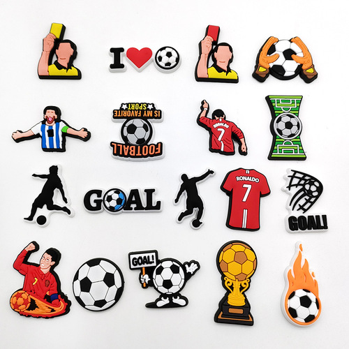 18 pieces [Football Series]  Crocs Shoes Flowers Athletes Shoes Buckle Shoes Accessories PVC Soft Rubber Cross-Border