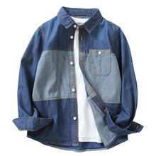 男童薄款牛仔衬衫春秋季新款2025中大童休闲长袖纯棉拼接薄外套潮