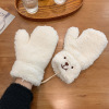 Brand cartoon velvet gloves, winter keep warm set for elementary school students, with little bears, increased thickness