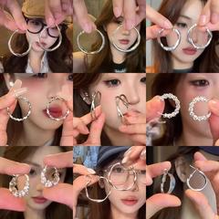 银色素圈耳环女2025新款圆脸耳圈耳扣轻奢小众气质耳钉高级感耳饰