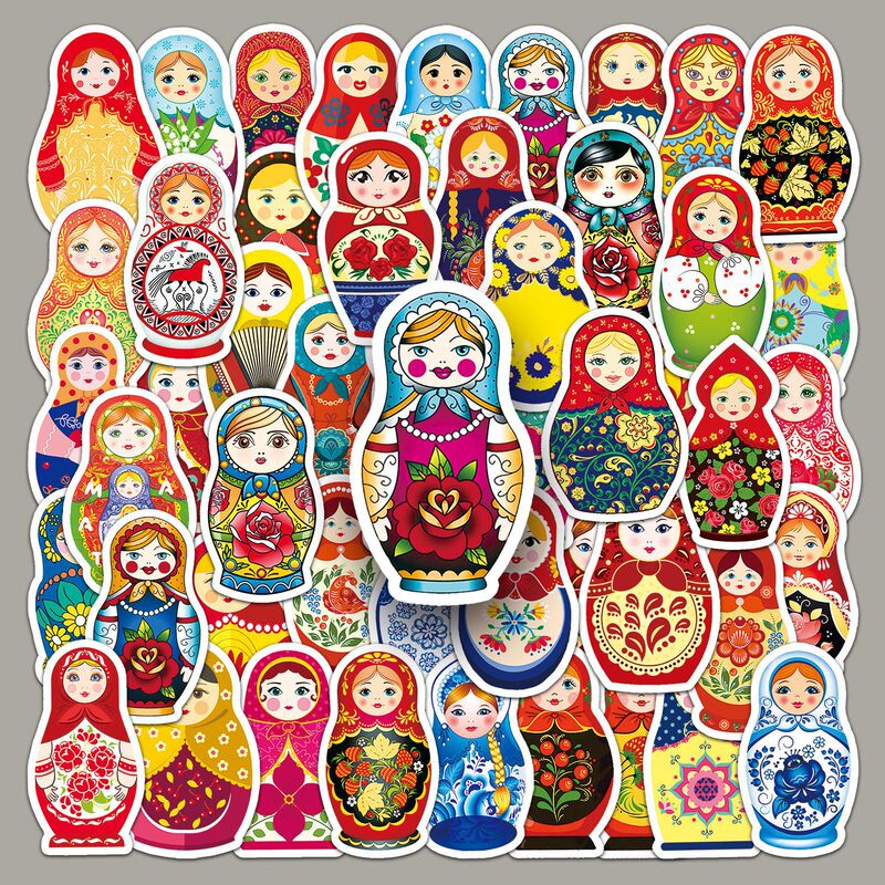 50 Russian dolls cartoon dolls cute matroshka waterproof decorative cups hand account stickers wholesale