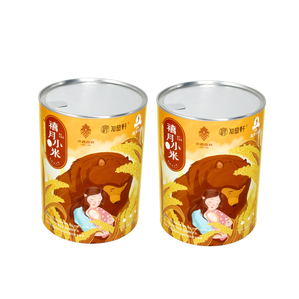 Fabricante de latas de papel para alimentos hechas a medida, envases para arroz y mijo, cajas de regalo para granos y semillas, latas redondas cilíndricas personalizadas y reforzadas.