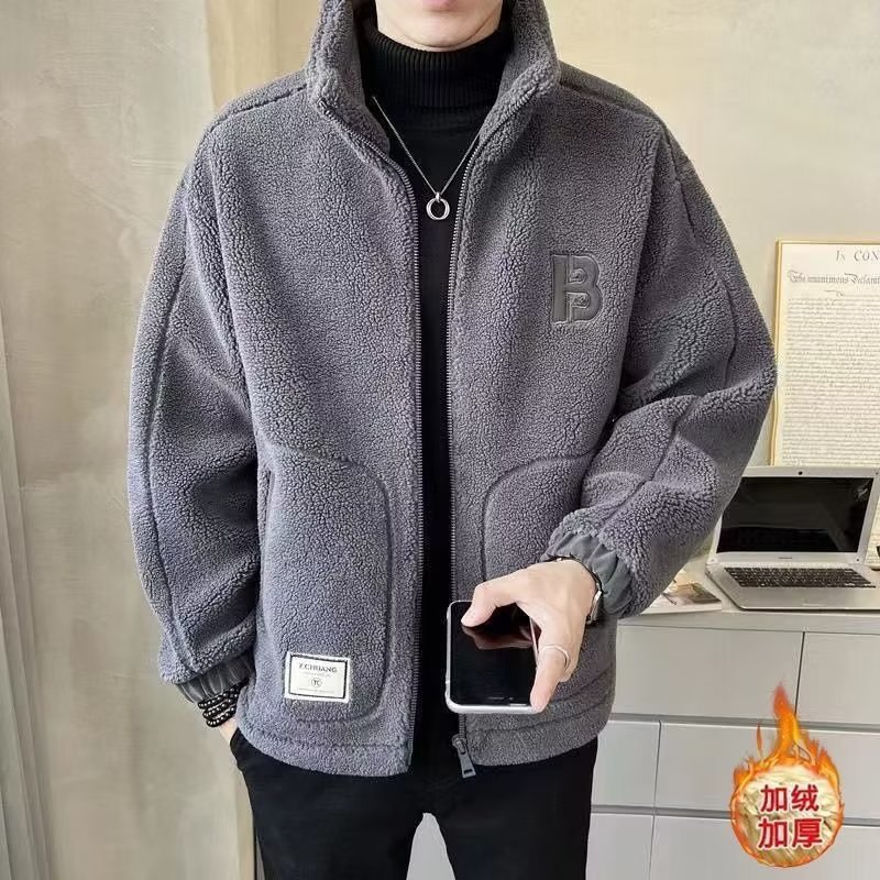 양모 코트 남성용 가을과 겨울 2024 새로운 모피 1 면 패딩 재킷 남성용 입자 벨벳면 패딩 코트 두꺼운 조수 브랜드
