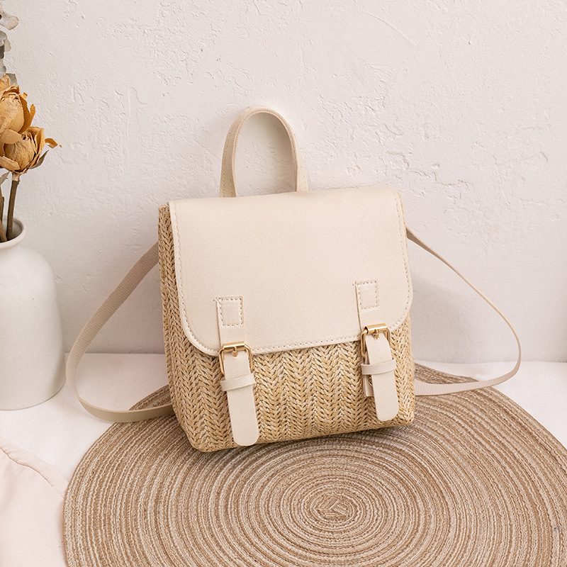 2024 nuevo tejido doble hebilla color mochila pequeña 2 personalidad coreana de diseño de nicho bolso