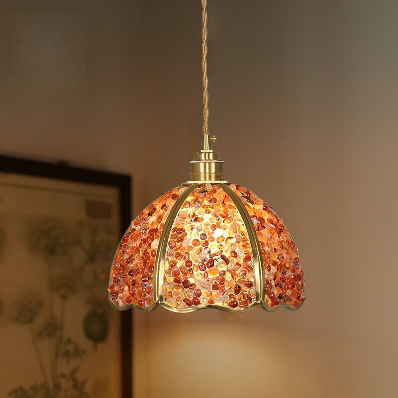 French-Style Vintage Glass Brass Pendant Light, Mid-Century Dining Room Small Pendant Light, Eye-Protection Nordic Creative Personality Light Luxury Pendant Light