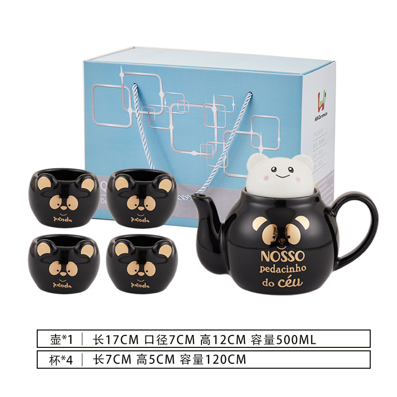 Lindo de dibujos animados Flor de cerámica juego de té imprimible logo Amazon dedicado Panda juego de té taza juego de regalo traje