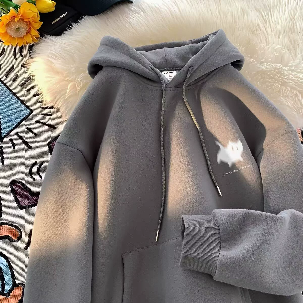 Худи мужское oversize, с котёнком‑принтом, капюшон, повседневный пуловер