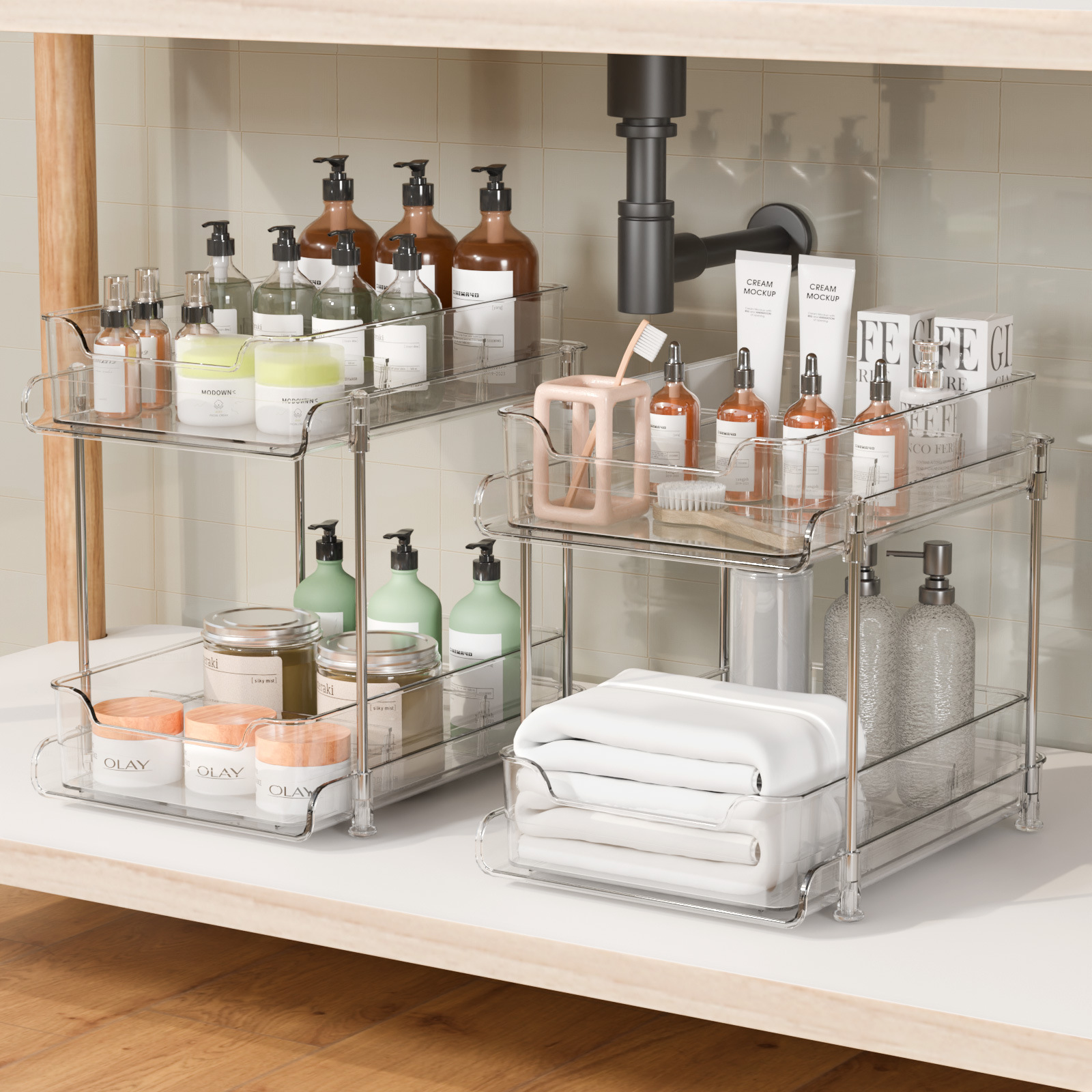 Transparent PET storage rack desktop cosmetics storage box bathroom Bathroom Kitchen multi-function stacking storage rack