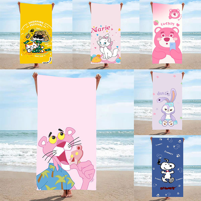 Cross-Border Wholesale Seaside Swimming Beach Towel Cartoon Printed Bath Towel Microfiber Square Absorbent Towel