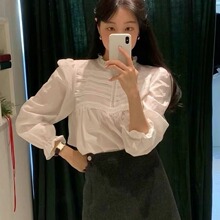 韩国 ins博主同款 浪漫少女 摩登花边衬衫