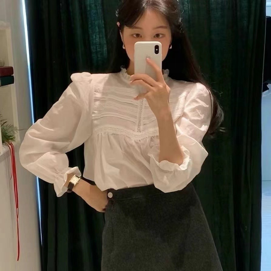 韩国 ins博主同款 浪漫少女 摩登花边衬衫