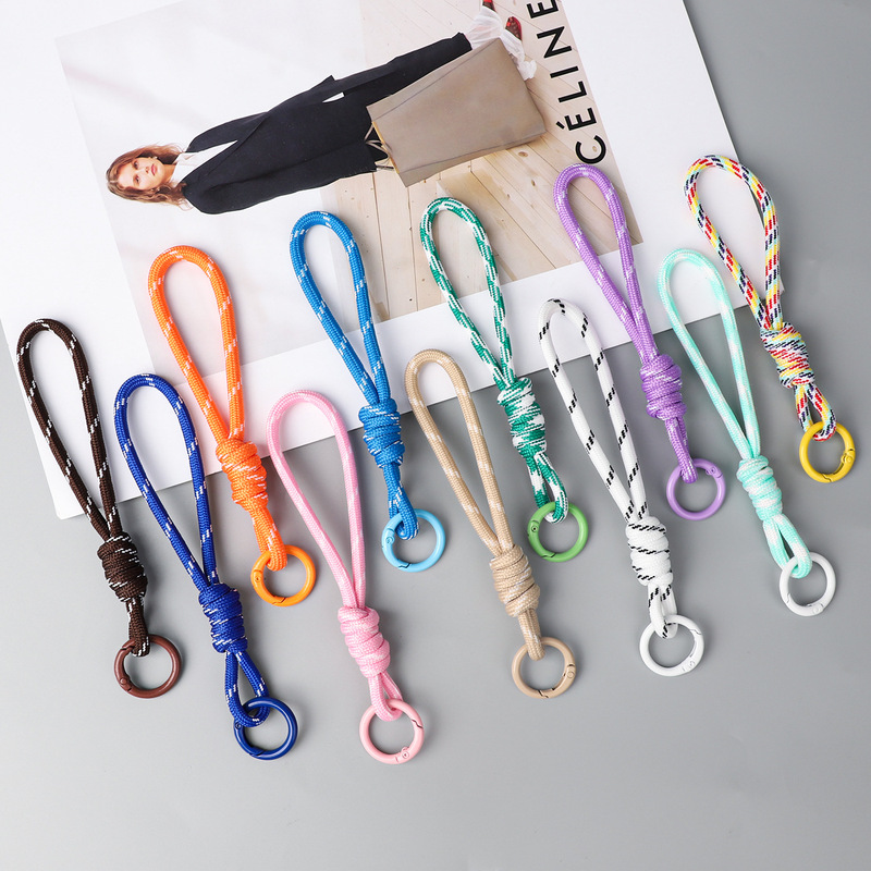 Color-Blocked Knotted Mobile Phone Lanyard, Creative Short Braided Lanyard, Mobile Phone Case, Key Ring, Water Kettle, Detachable Anti-Lost Lanyard