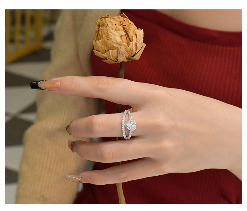 Retro Heart Shape Sterling Silver Plating Zircon Rings 1 Piece