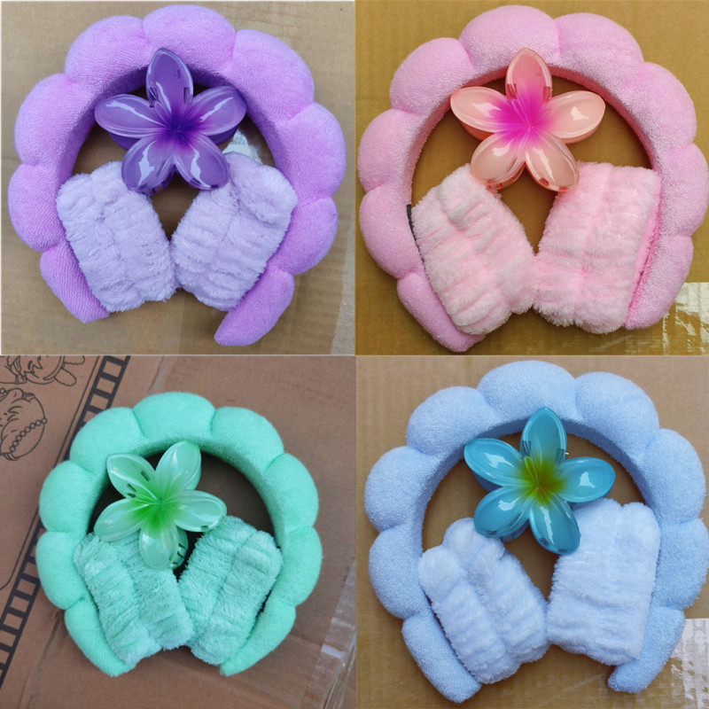 クロスボーダーの卵の花の泡の布のフランネルのスポンジの洗顔防水のカチューシャのカチューシャのセットの雲のカチューシャの髪飾り|undefined