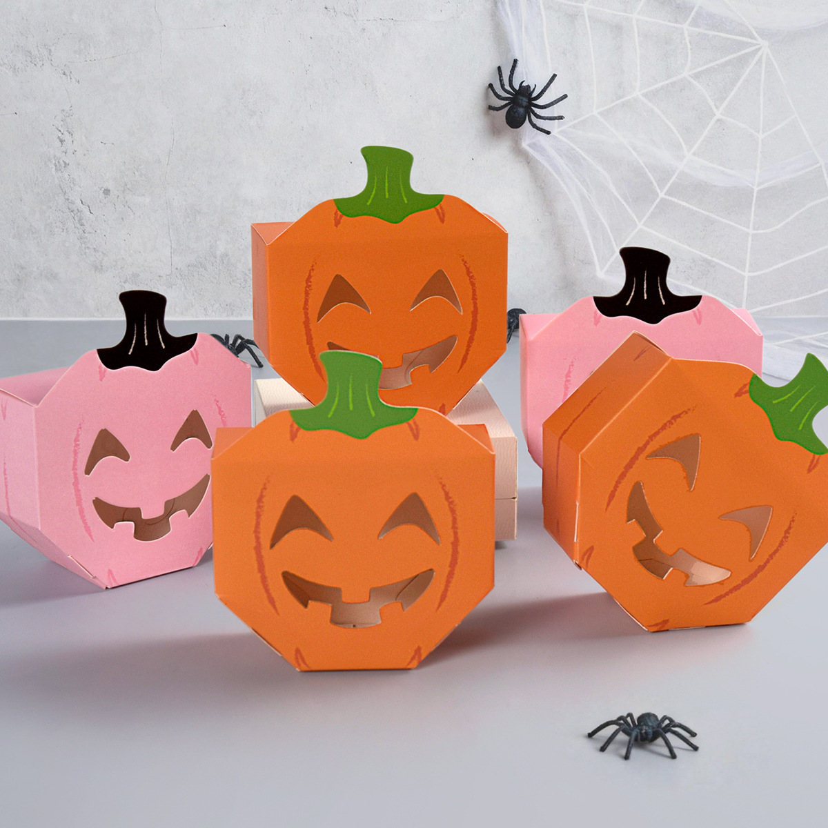 Caja de regalo de galleta de caramelo hueca de calabaza rosa linda original Caja de embalaje de caramelo de punto 10/paquete