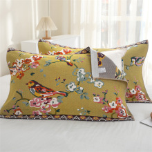 喜鹊登梅 纯棉多层纱布色织提花枕巾一对美式中式柔软吸汗