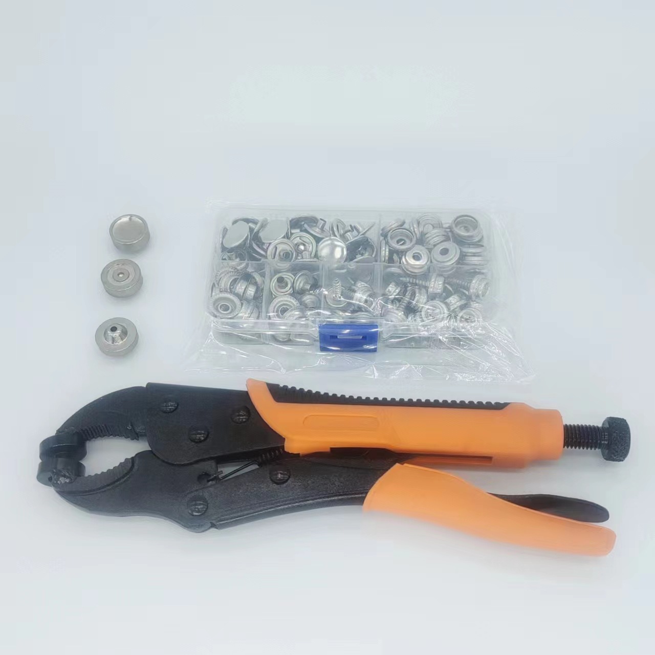 Tornillo transfronterizo hebilla blanca grande hebilla fuerte alicates traje ajustable broche presión alicates en caja