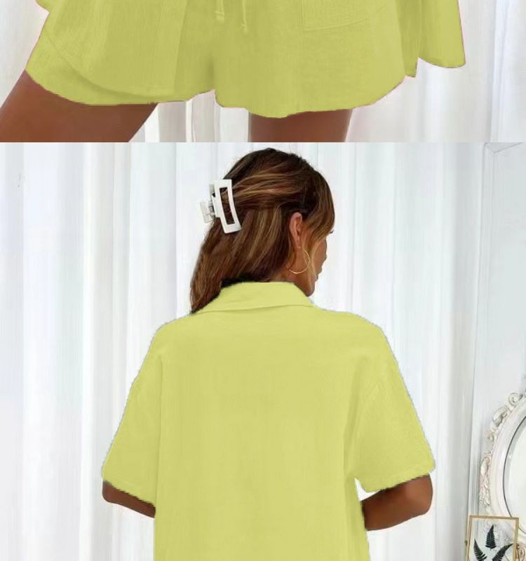Casual Women's Shorts Set Two Piece Solid Colour Summer Outfit_voghion.com