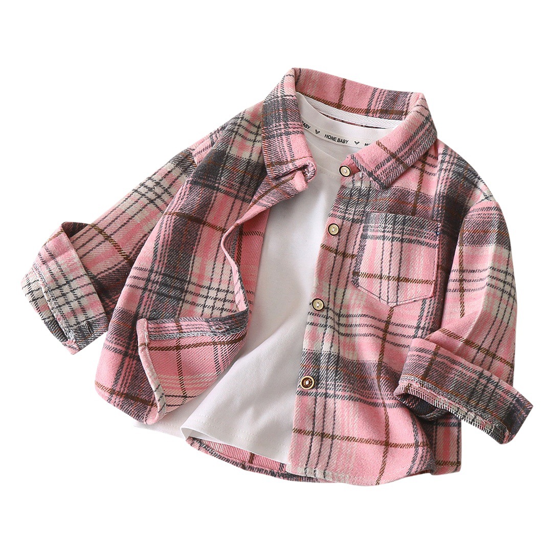 Camisa a cuadros de Otoño de manga larga para niños Rebeca a juego de color retro para niños Nueva capa superior de solapa para niñas