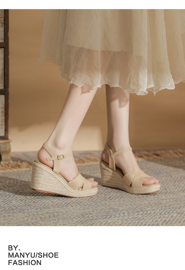 Sandal cao gót nữ hở mũi đế xuồng gót cao 9 cm, quai ngang đan dây thừng — Xanh lá cây nhạtcolor chi tiết 10