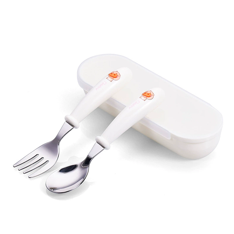 Children's cartoon teaching tableware stainless steel for supplementary food for training, handheld set