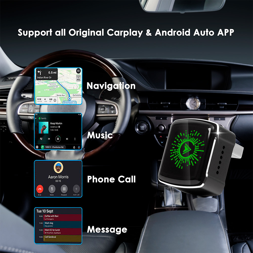 2026 Model Rgb Colorful Light Carplay Box Android Auto Two-In-One Wired to Wireless Adapter