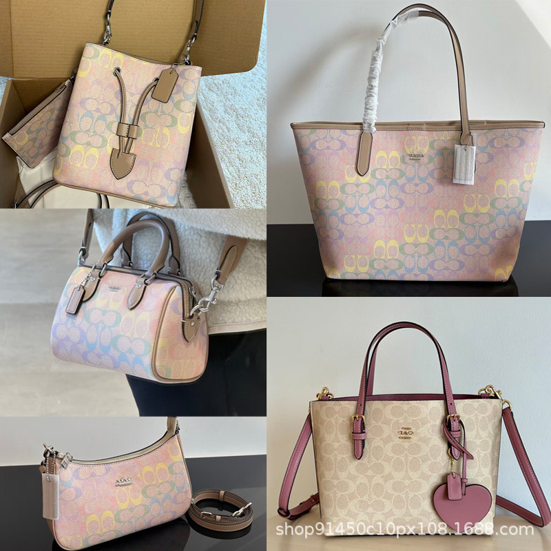 Coach New Women's Bag City Tote Bag Rainbow Monogram Fortune Bucket Bag Underarm Bag Rwon Mini Boston Bag